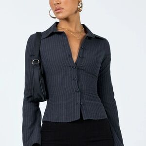 Princess Polly ANNI PINSTRIPE SHIRT BLACK